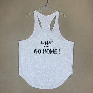 Kos USA Tank Top‎ Mens L White Racerback Lift or Go Home Muscle Sleeveless Top